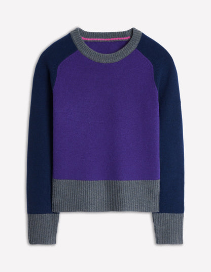 Olivia Merino Jumper -Ameythyst Purple, Colourblock