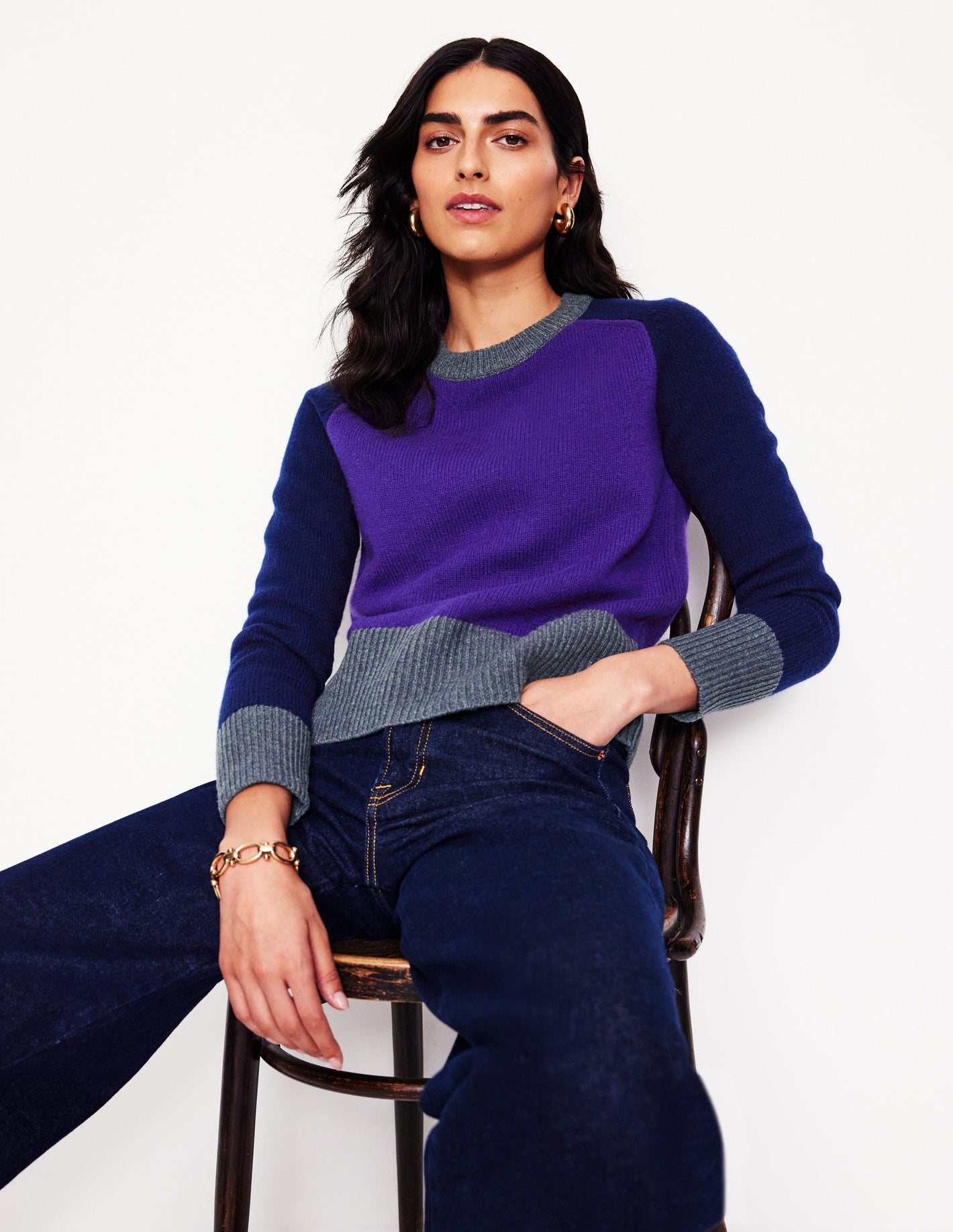 Olivia Merino Jumper -Ameythyst Purple, Colourblock