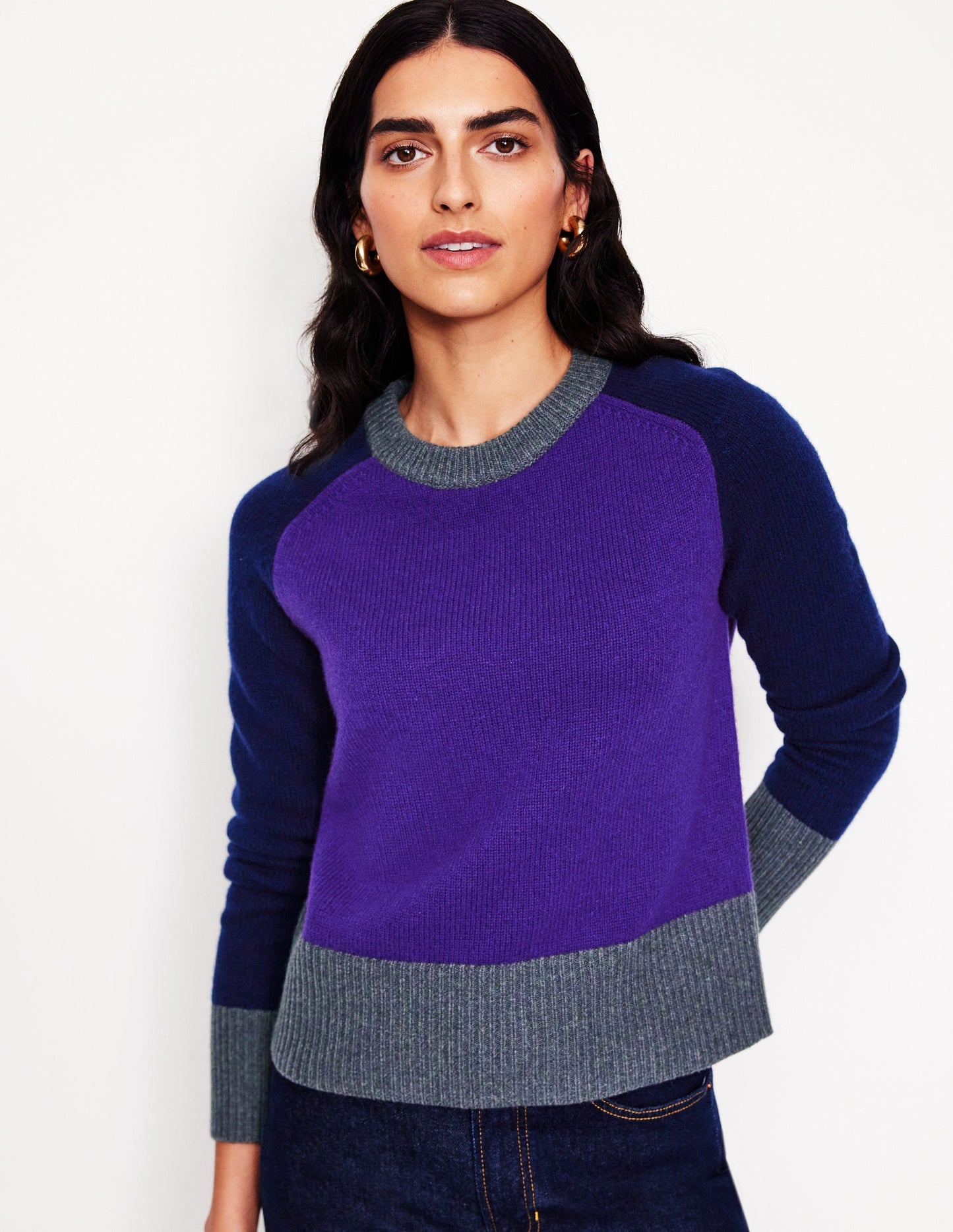 Olivia Merino Jumper -Ameythyst Purple, Colourblock