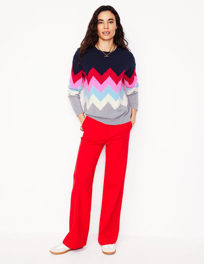 Lydia Cashmere Jumper-Navy, Zig Zag