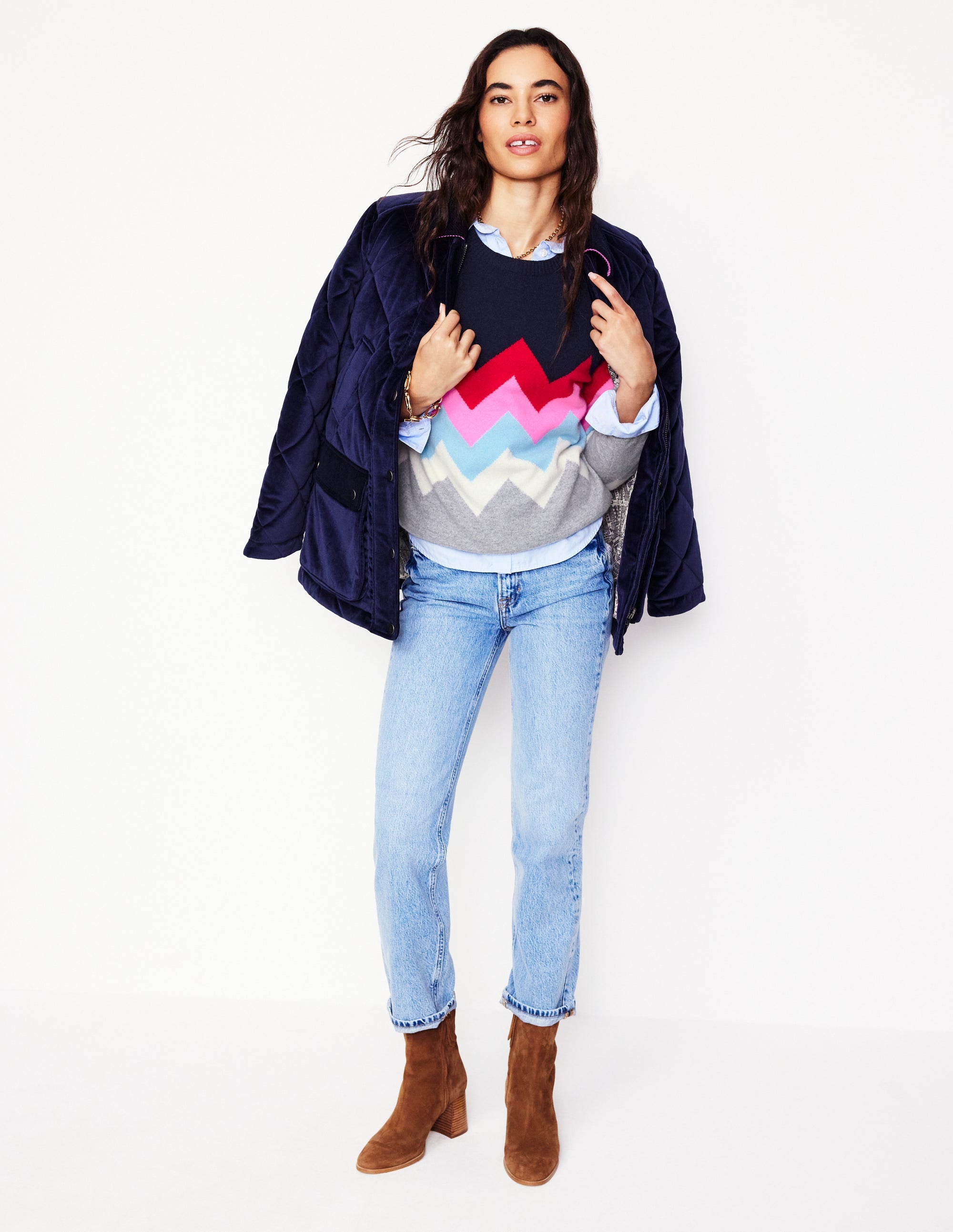 Lydia Cashmere Jumper-Navy, Zig Zag - Image 5