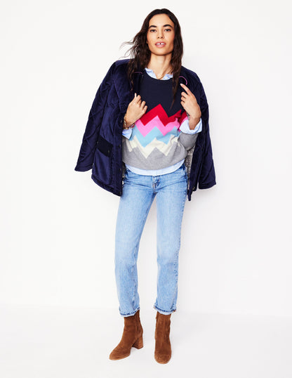 Lydia Cashmere Jumper-Navy, Zig Zag