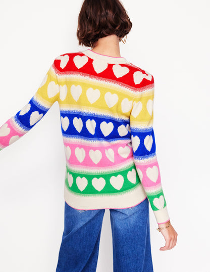 Fair Isle Boyfriend Cardigan -Multi, Hearts