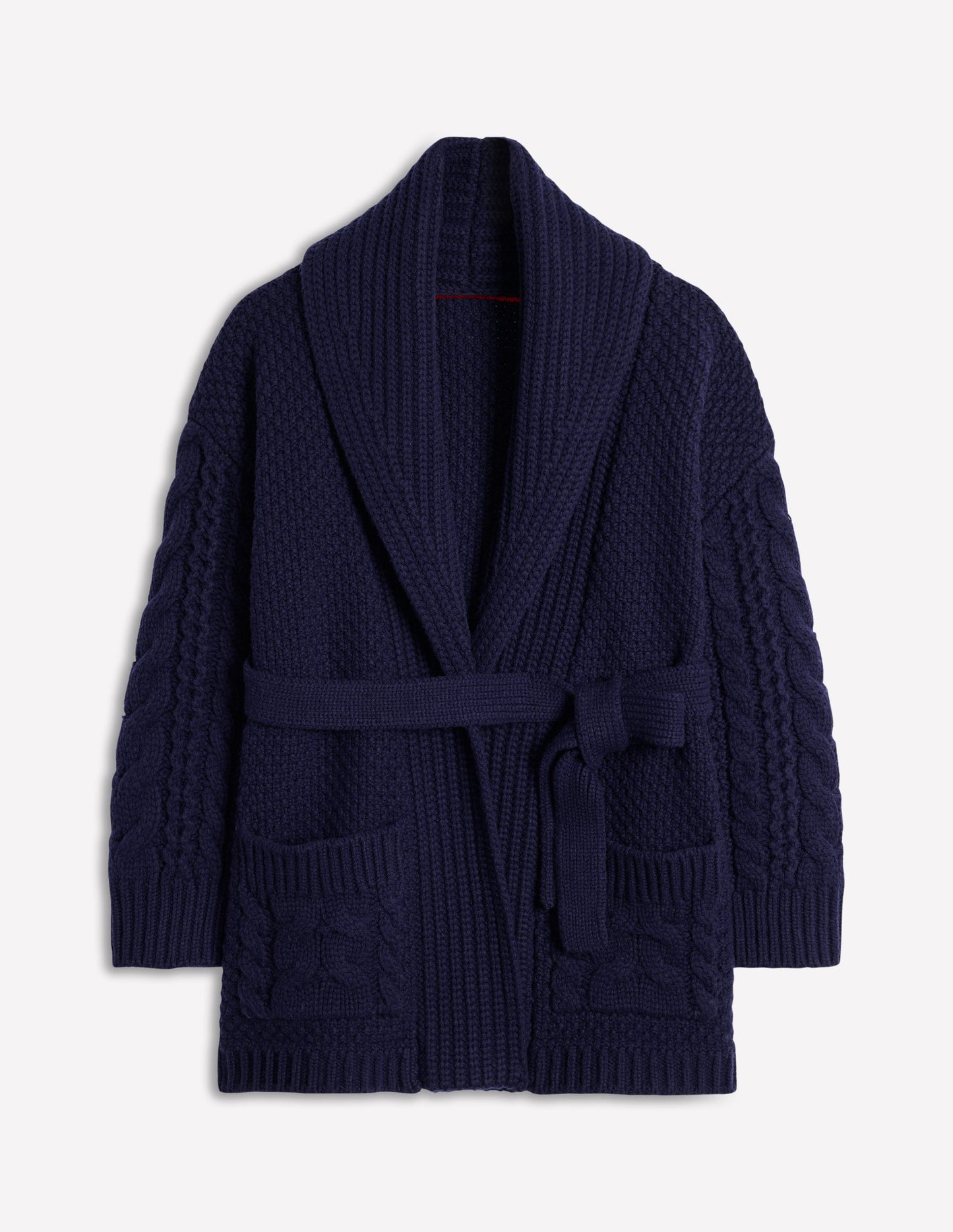 Cable Belted Cardigan -Navy