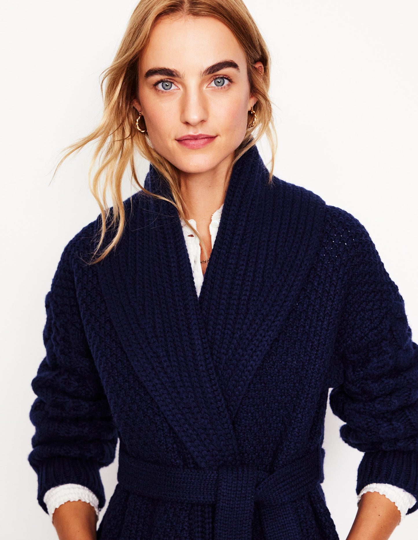 Cable Belted Cardigan -Navy