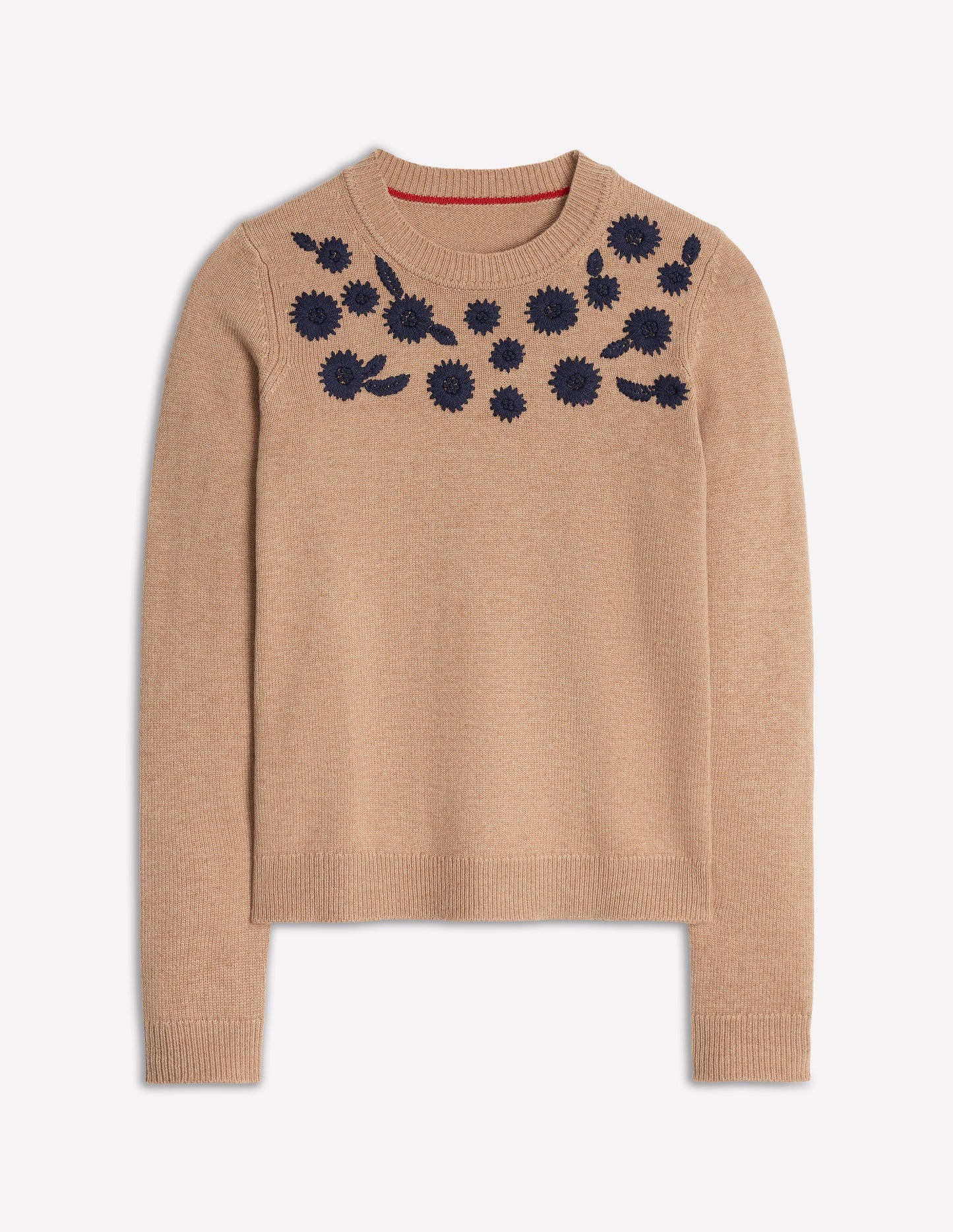 Embroidered Floral Jumper-Camel Melange