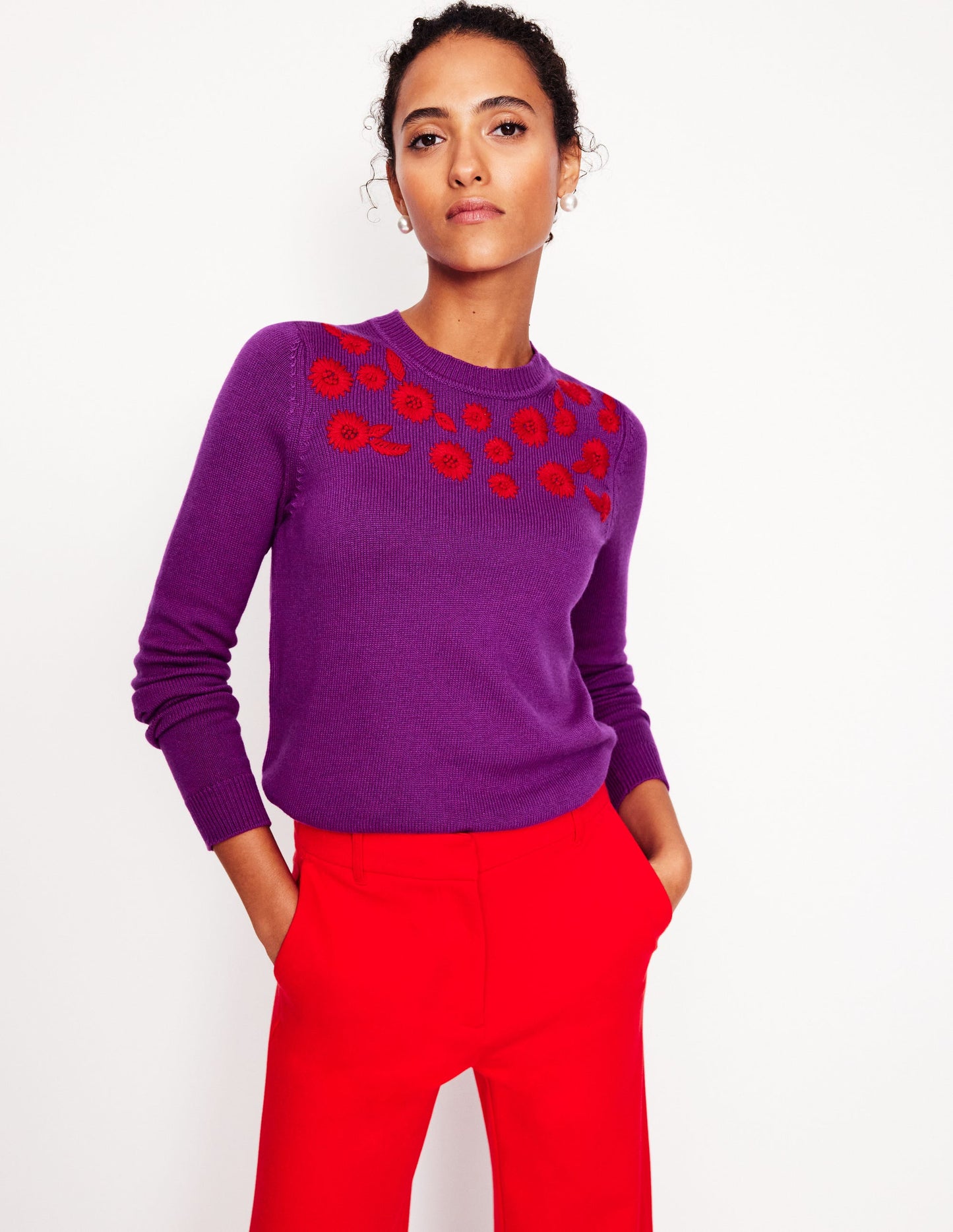 Embroidered Floral Jumper-Regal Purple