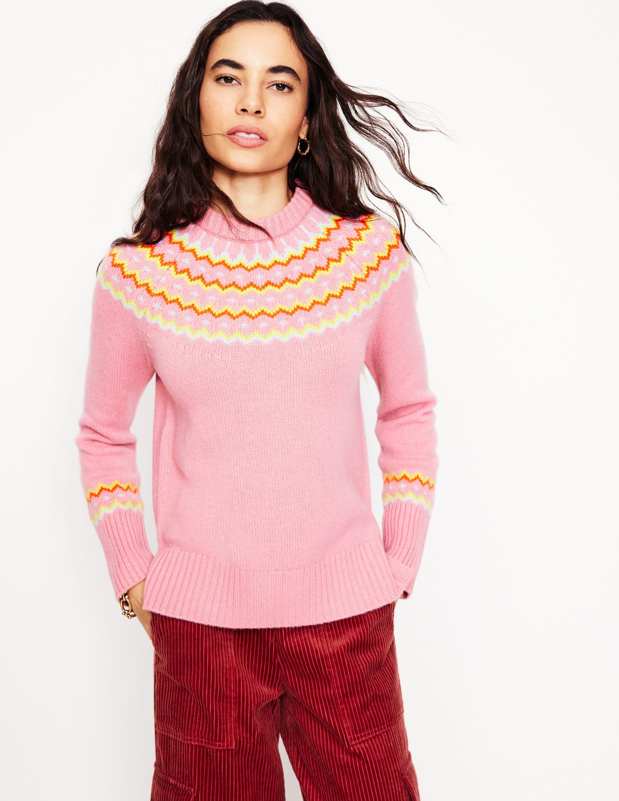 Cashmere Fair Isle Jumper-Formica Pink - Image 1