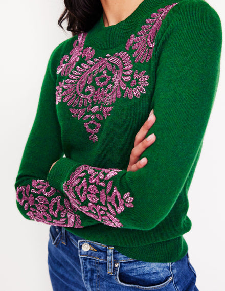 Fenella Embellished Jumper-Pine Green