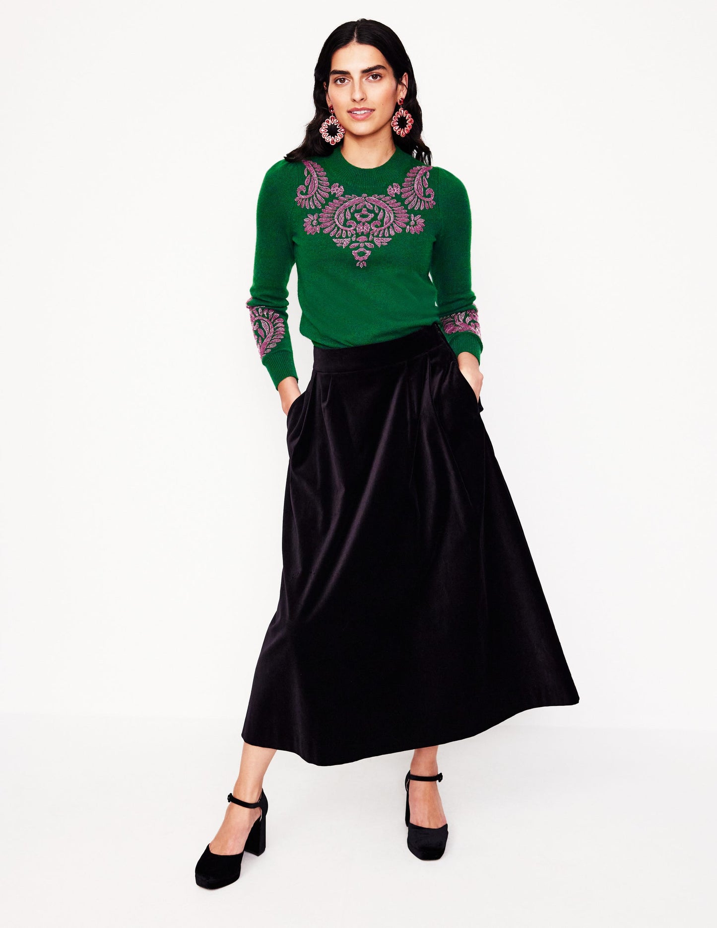 Fenella Embellished Jumper-Pine Green