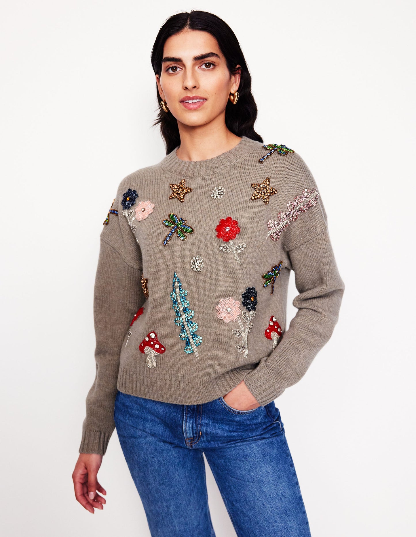 Embellished Jumper-Mink Melange