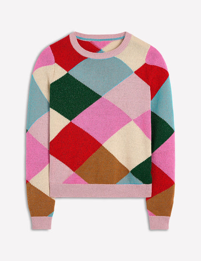 Sparkly Argyle Jumper-Multi Rainbow, Argyle