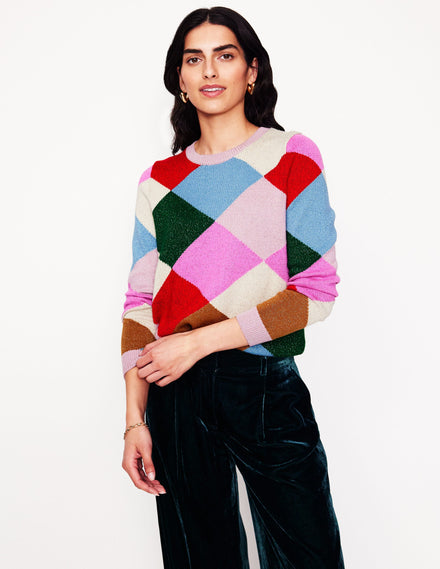 Sparkly Argyle Jumper-Multi Rainbow, Argyle