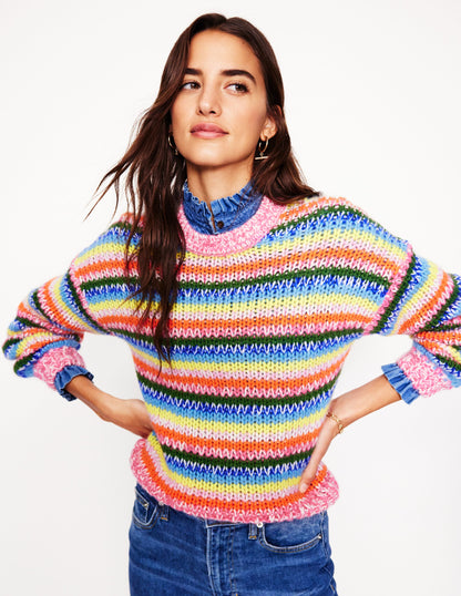 Striped Fluffy Chunky Jumper-Chunky Rainbow Stripe