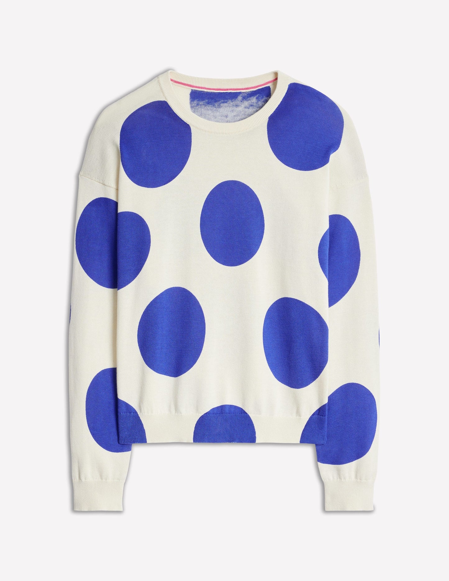 Lara Relaxed Cotton Jumper-Ivory/ Bright Blue Spot