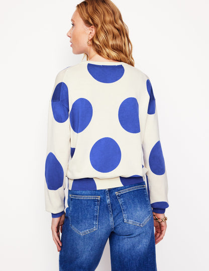 Lara Relaxed Cotton Jumper-Ivory/ Bright Blue Spot