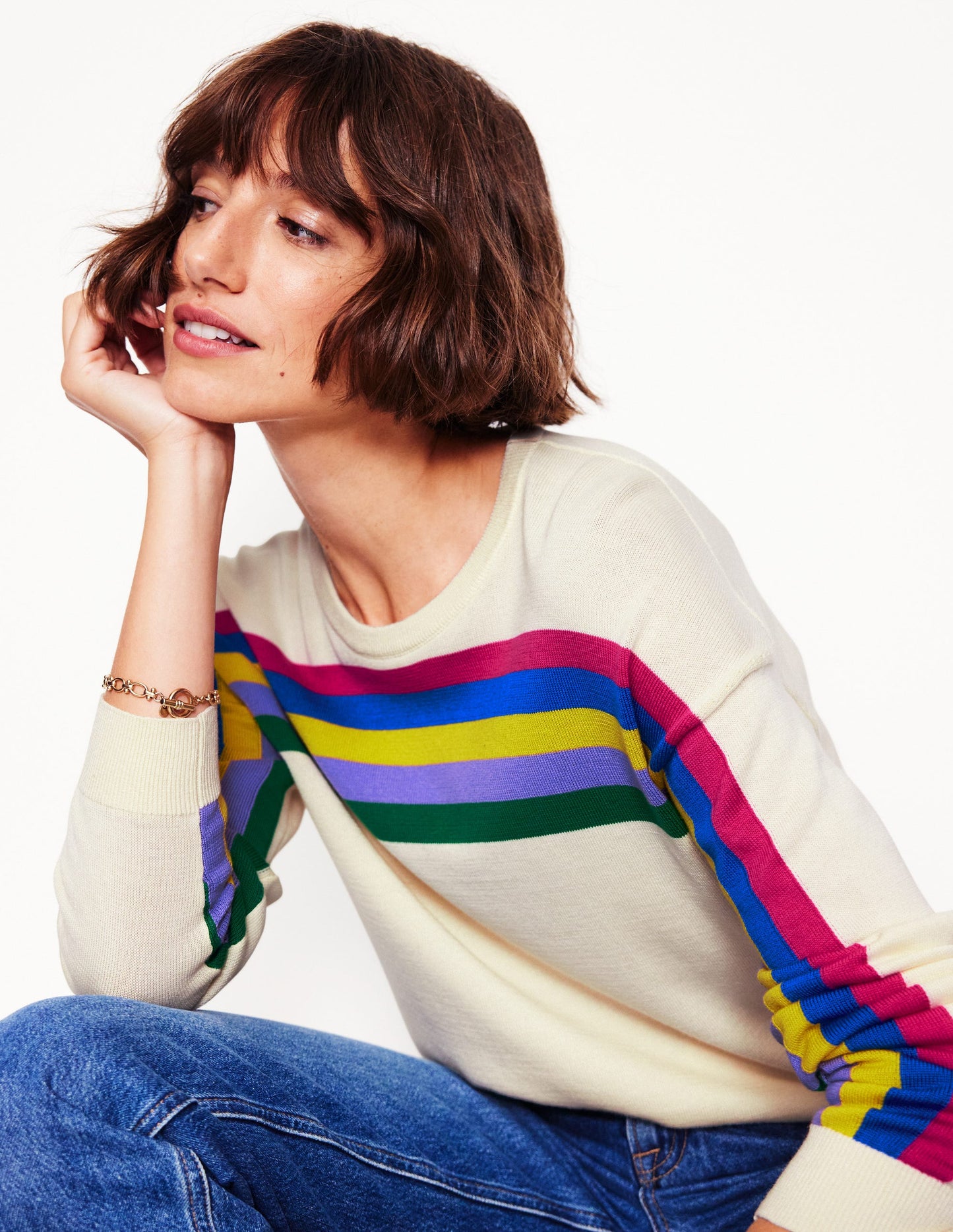 Lara Relaxed Cotton Jumper-Rainbow Curve Knit