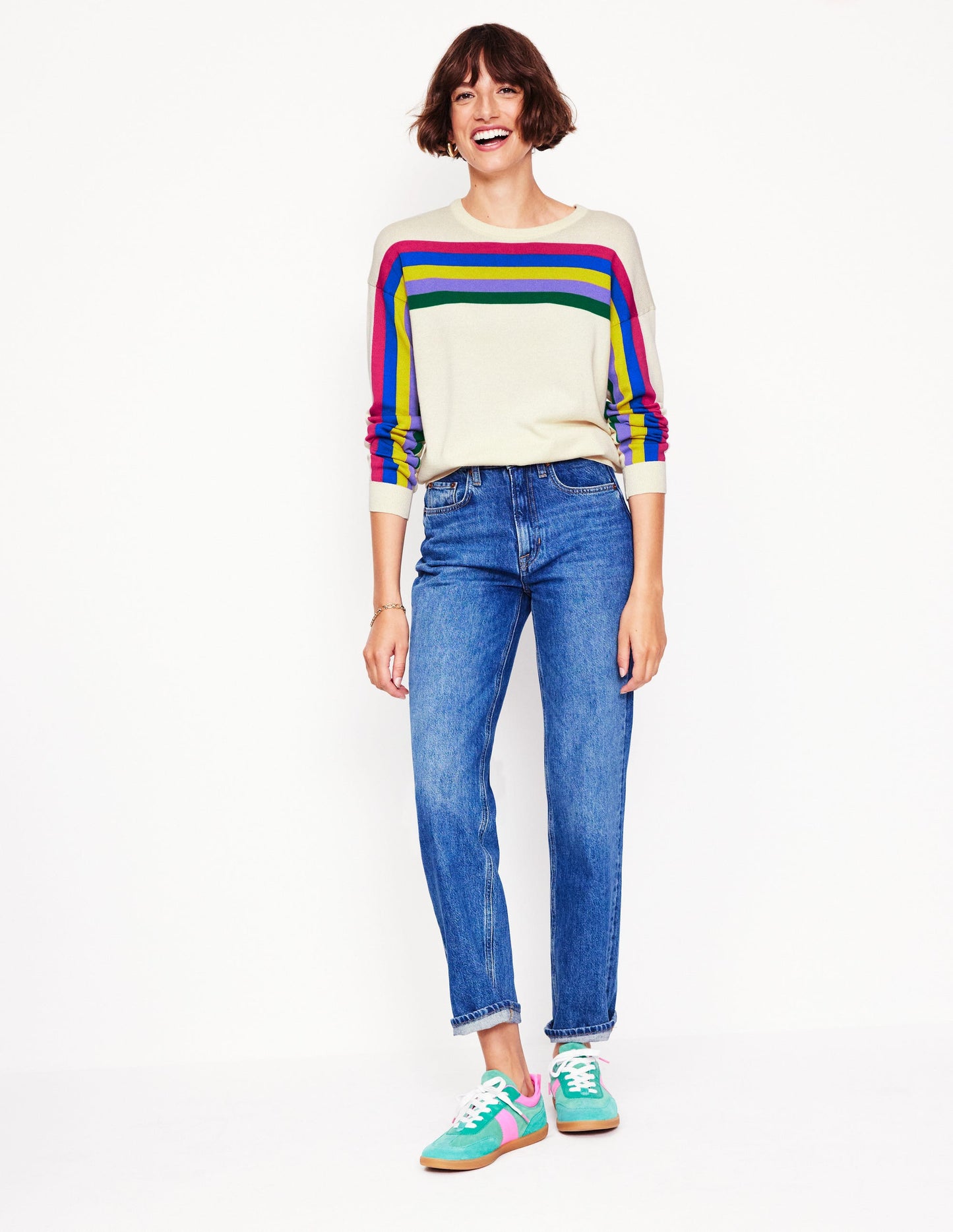 Lara Relaxed Cotton Jumper-Rainbow Curve Knit