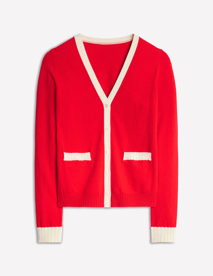 Emilia Cotton V Neck Cardigan -Poppy Red