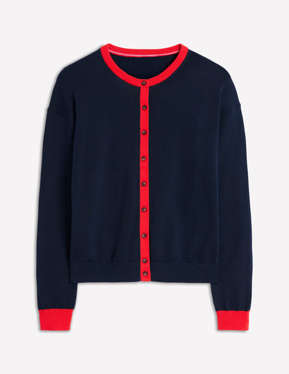 Lara Relaxed Cotton Cardigan -Navy, Poppy Red