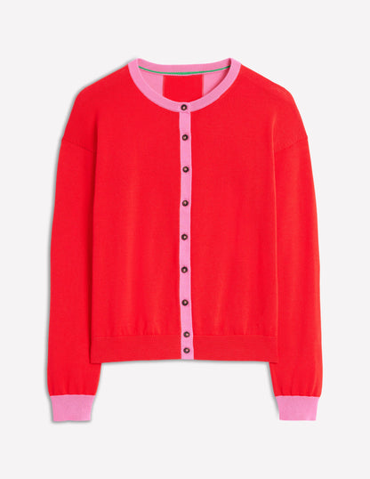 Lara Relaxed Cotton Cardigan -High Risk Red, Carmine Rose