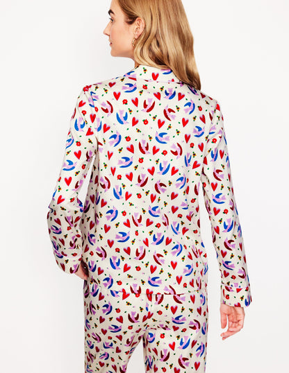 Cotton Sateen Pyjama Shirt-Ivory, Heart Flutter