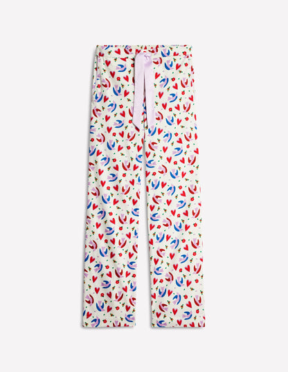 Cotton Sateen Pyjama Trousers-Ivory, Heart Flutter