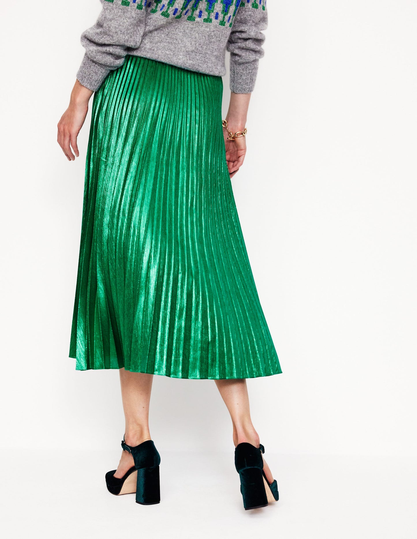 Camilla Metallic Midi Skirt-Malachite