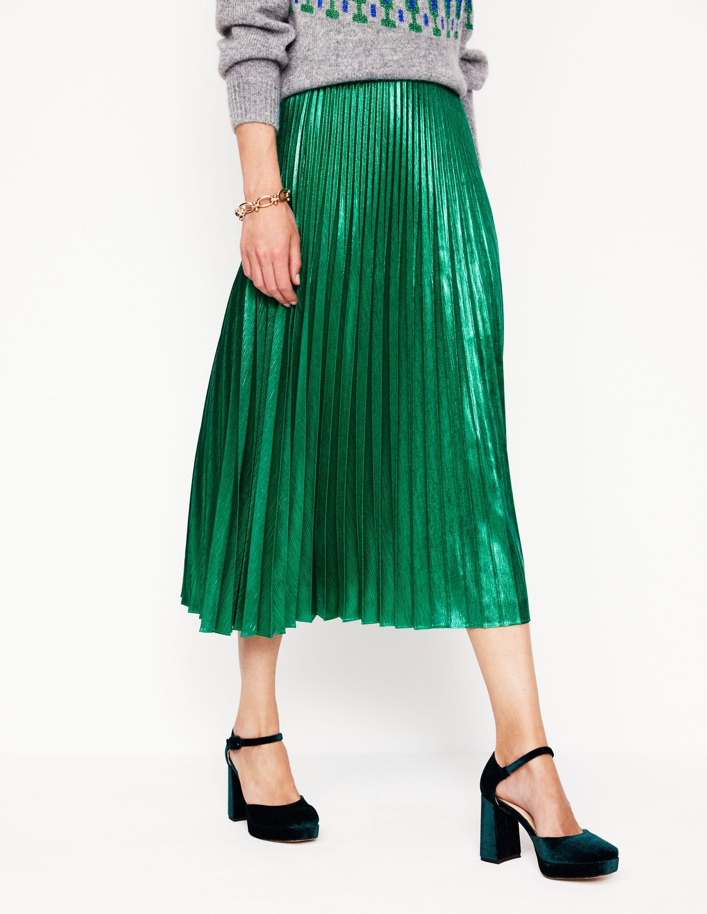 Camilla Metallic Midi Skirt-Malachite