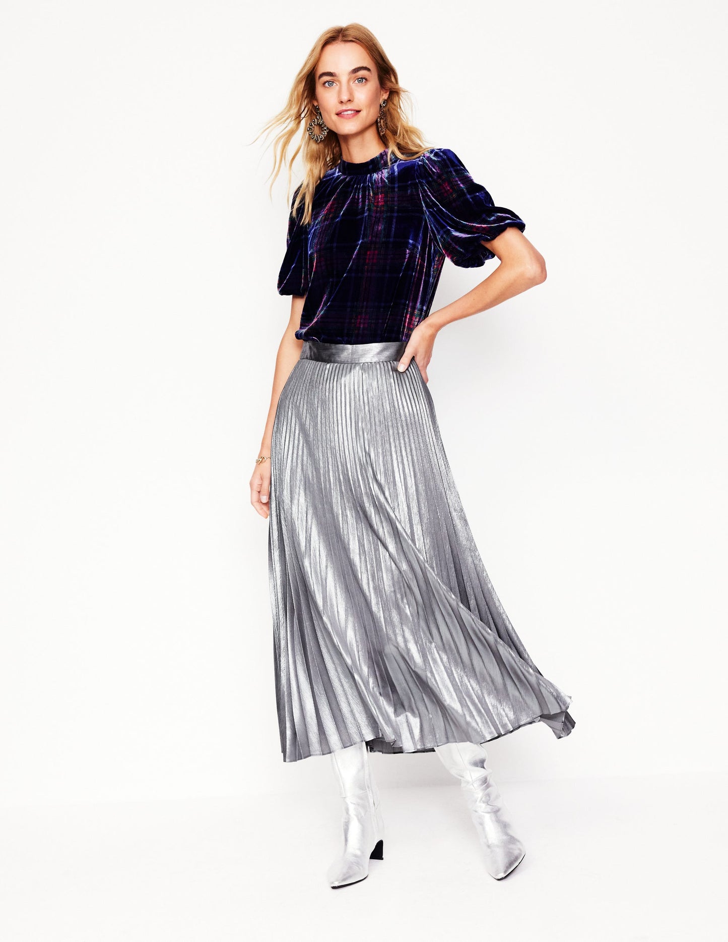 Camilla Metallic Midi Skirt-Silver