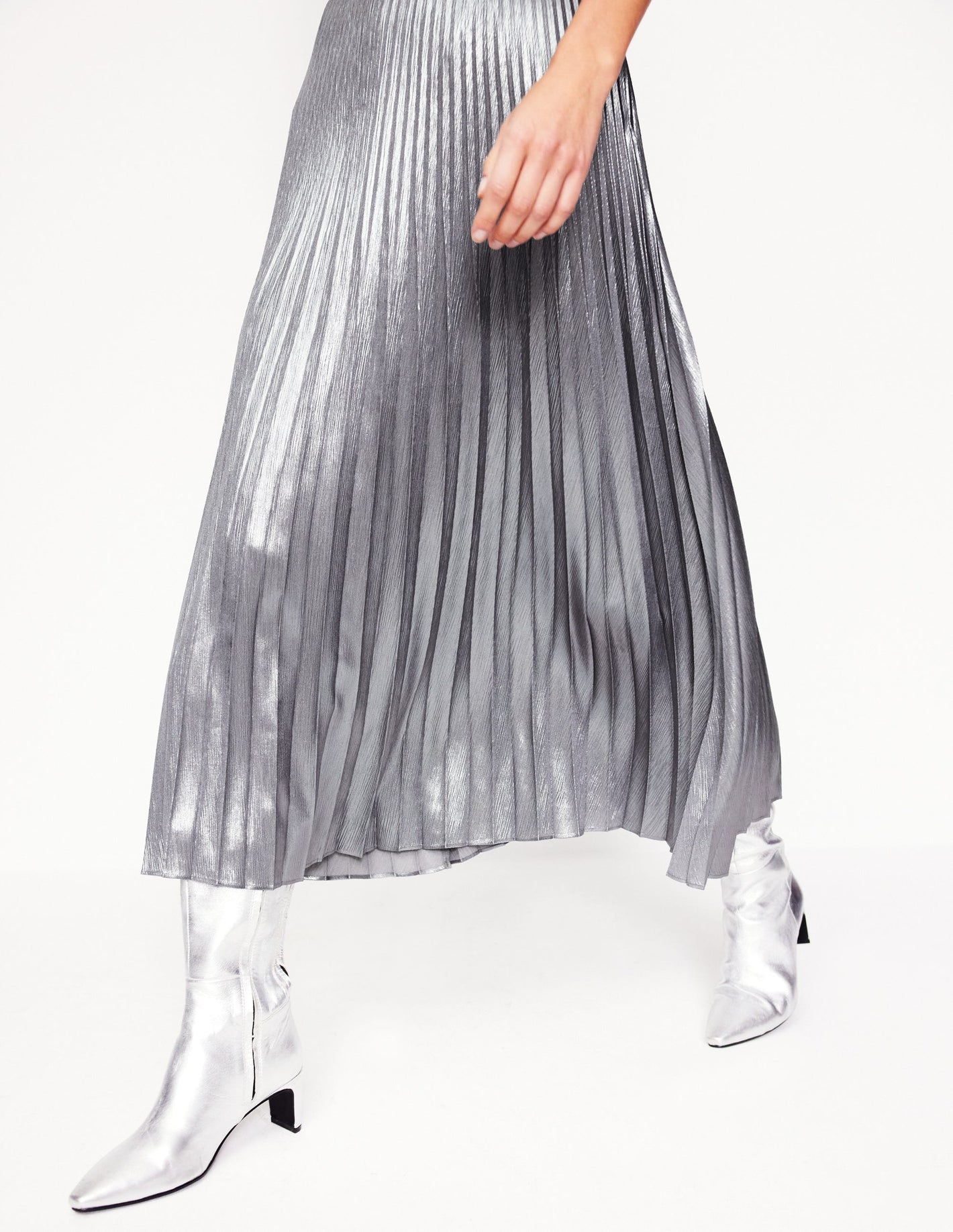 Camilla Metallic Midi Skirt-Silver