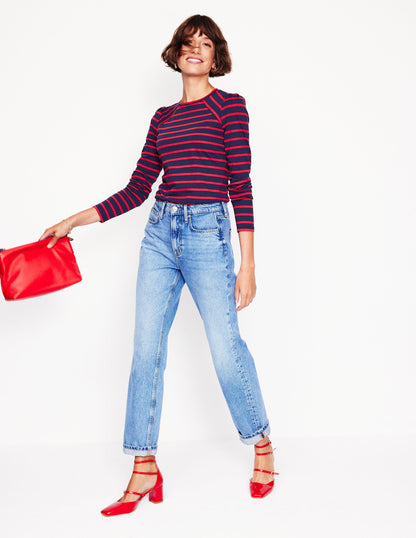 Arabella Stripe Jersey Top-Navy, Red Stripe