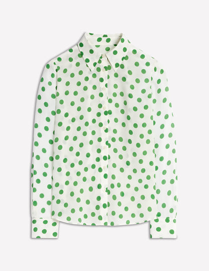 Sienna Silk Shirt -Ivory, Green Abstract Dot