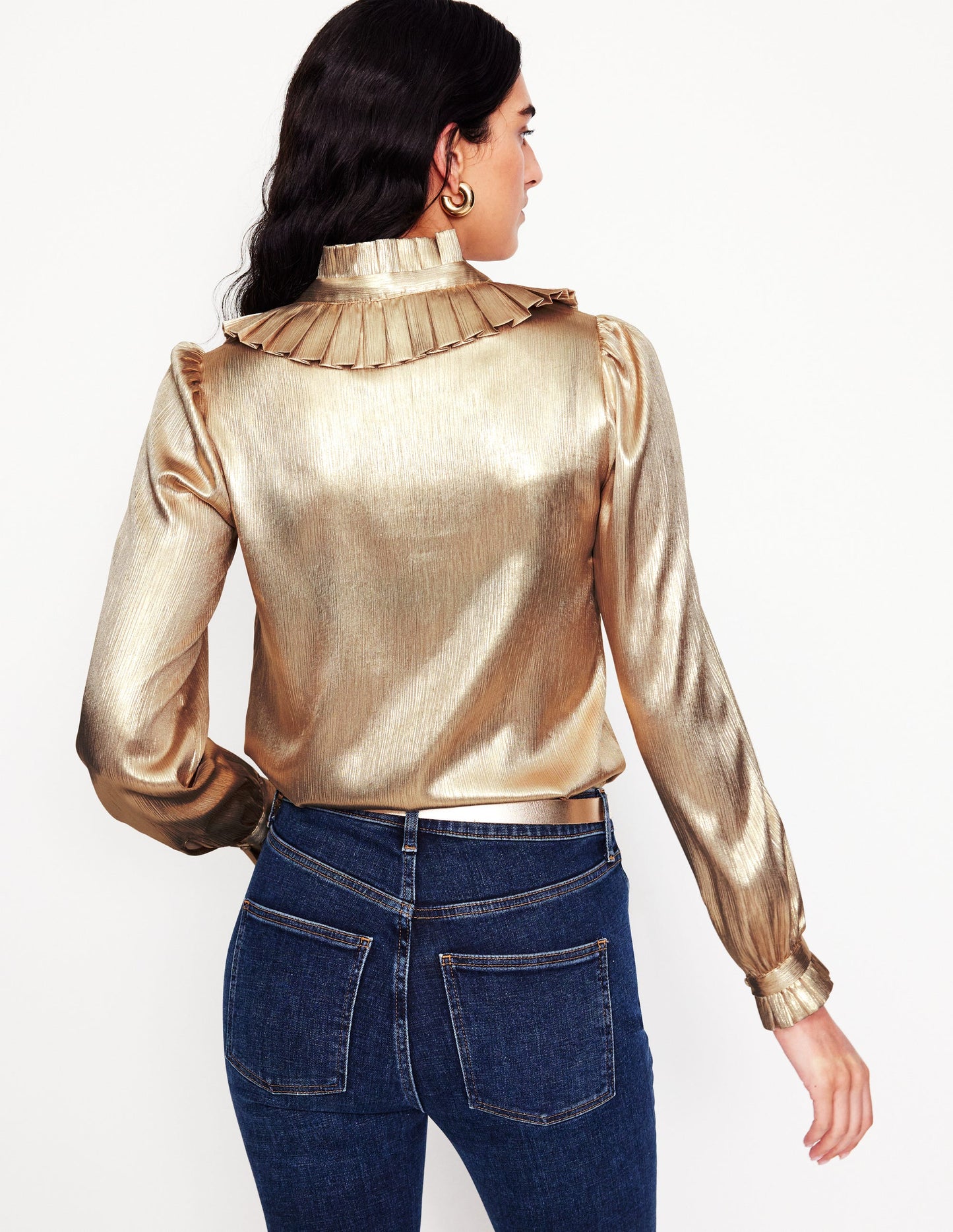 Ruffle Collar Party Blouse-Gold