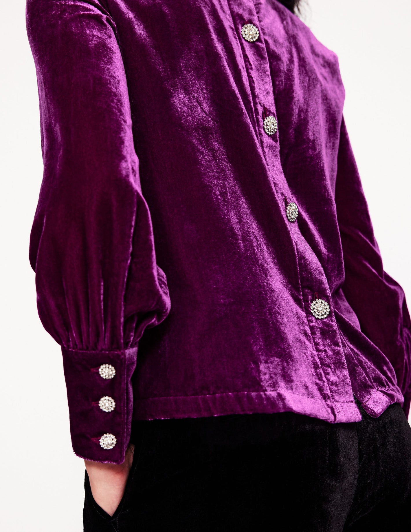 Button Back Velvet Top-Regal Purple