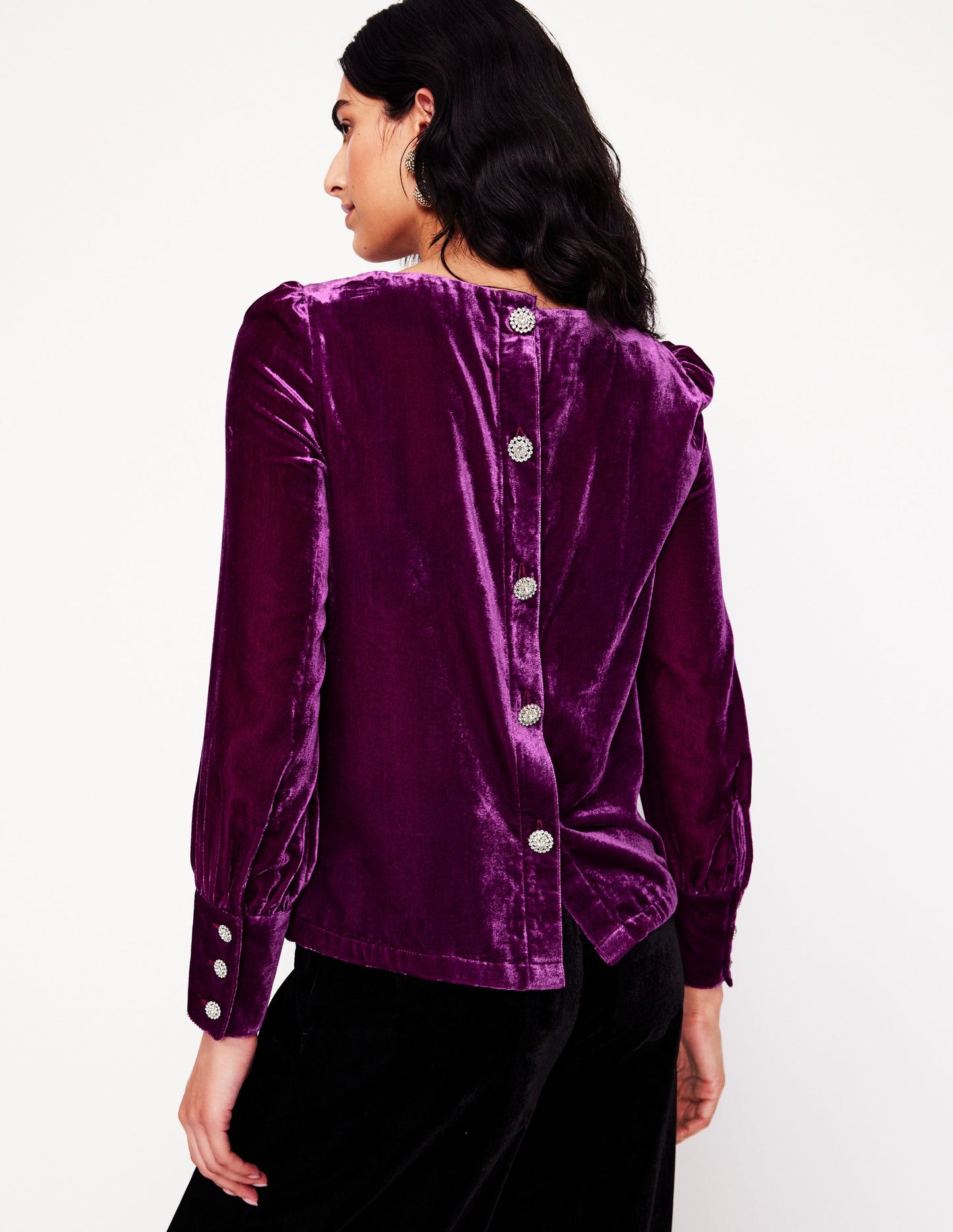 Button Back Velvet Top-Regal Purple