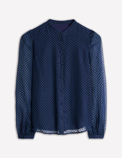 Theodora Devore Blouse-Navy Spot