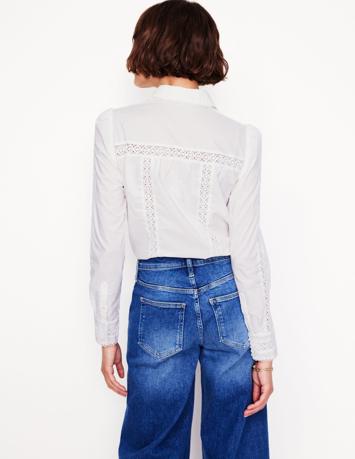 Lace Insert Shirt-White