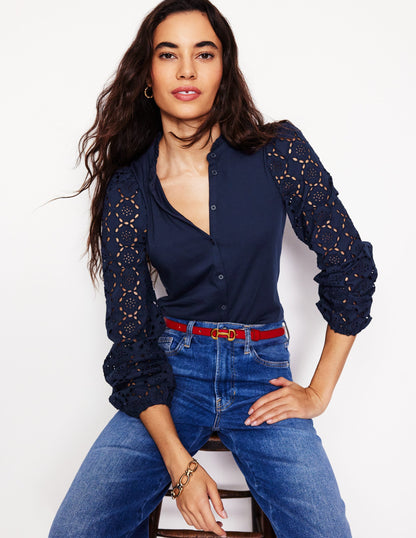 Eden Broderie Blouse-Navy