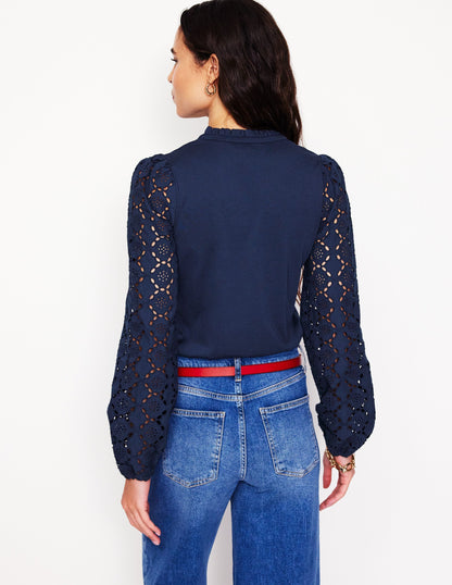 Eden Broderie Blouse-Navy