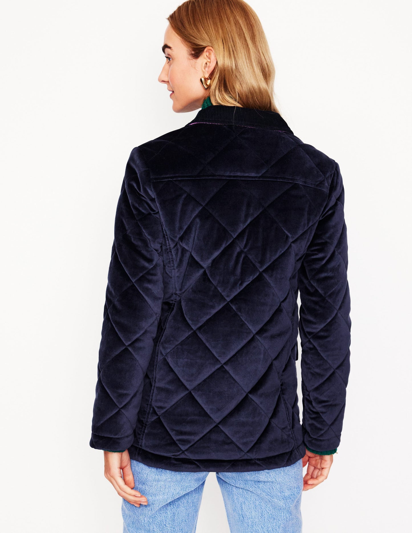 Quilted Velvet Jacket-Navy