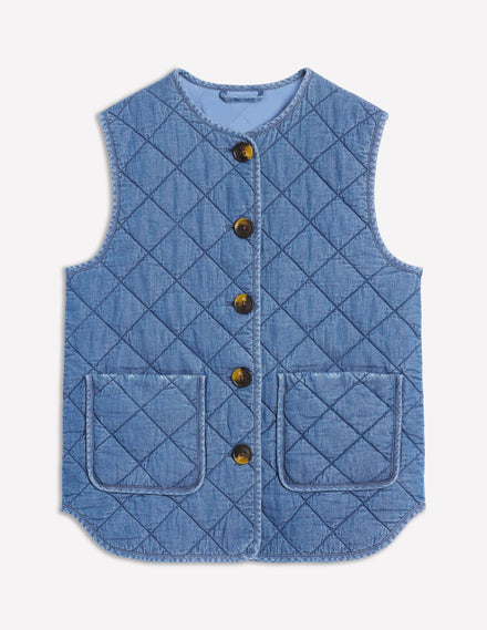 Denim Quilted Gilet-Mid Wash