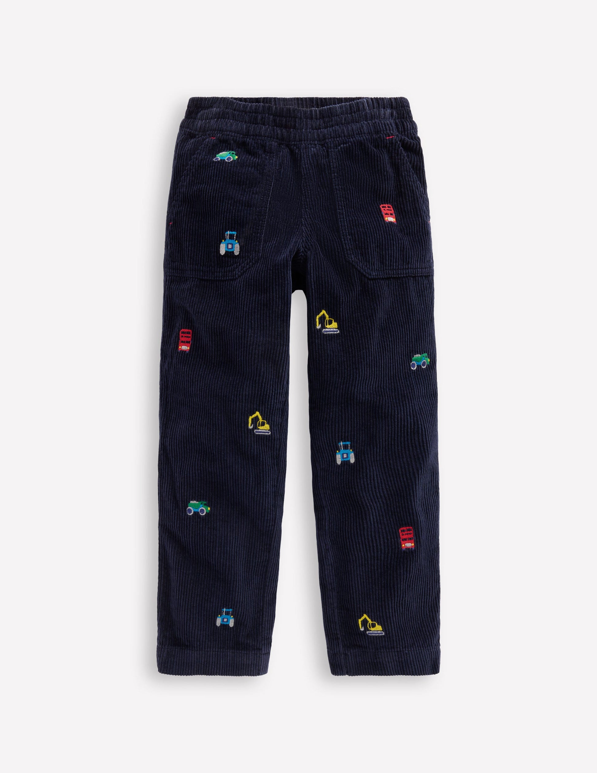 Pull-on Cord Trousers-Construction Embroidery-1
