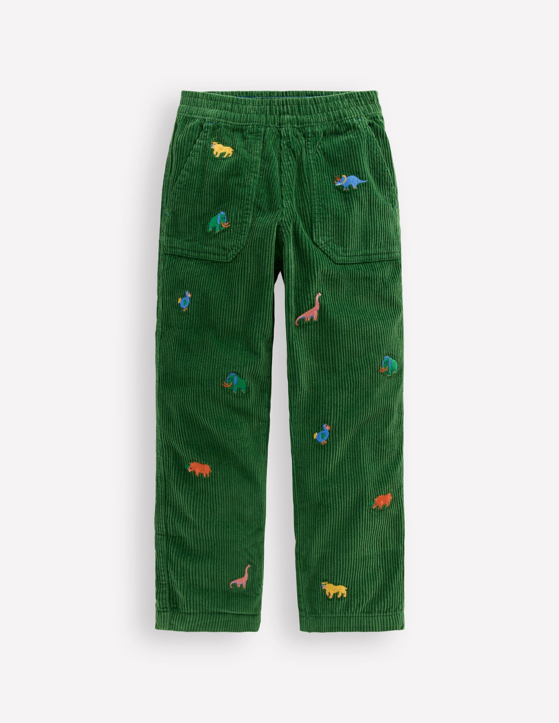 Pull-on Cord Trousers-Prehistoric Animals Embroidery-1