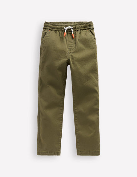 Slim Pull-On Trousers-Woodland Green