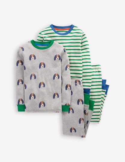 Snug Twin Pack Pyjamas-Pups and Stripe-1