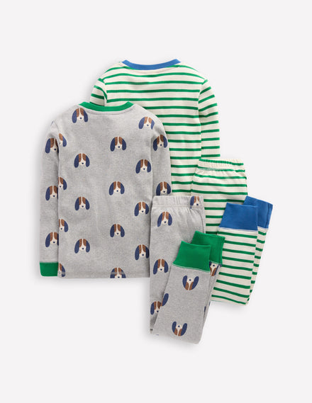 Snug Twin Pack Pyjamas-Pups and Stripe