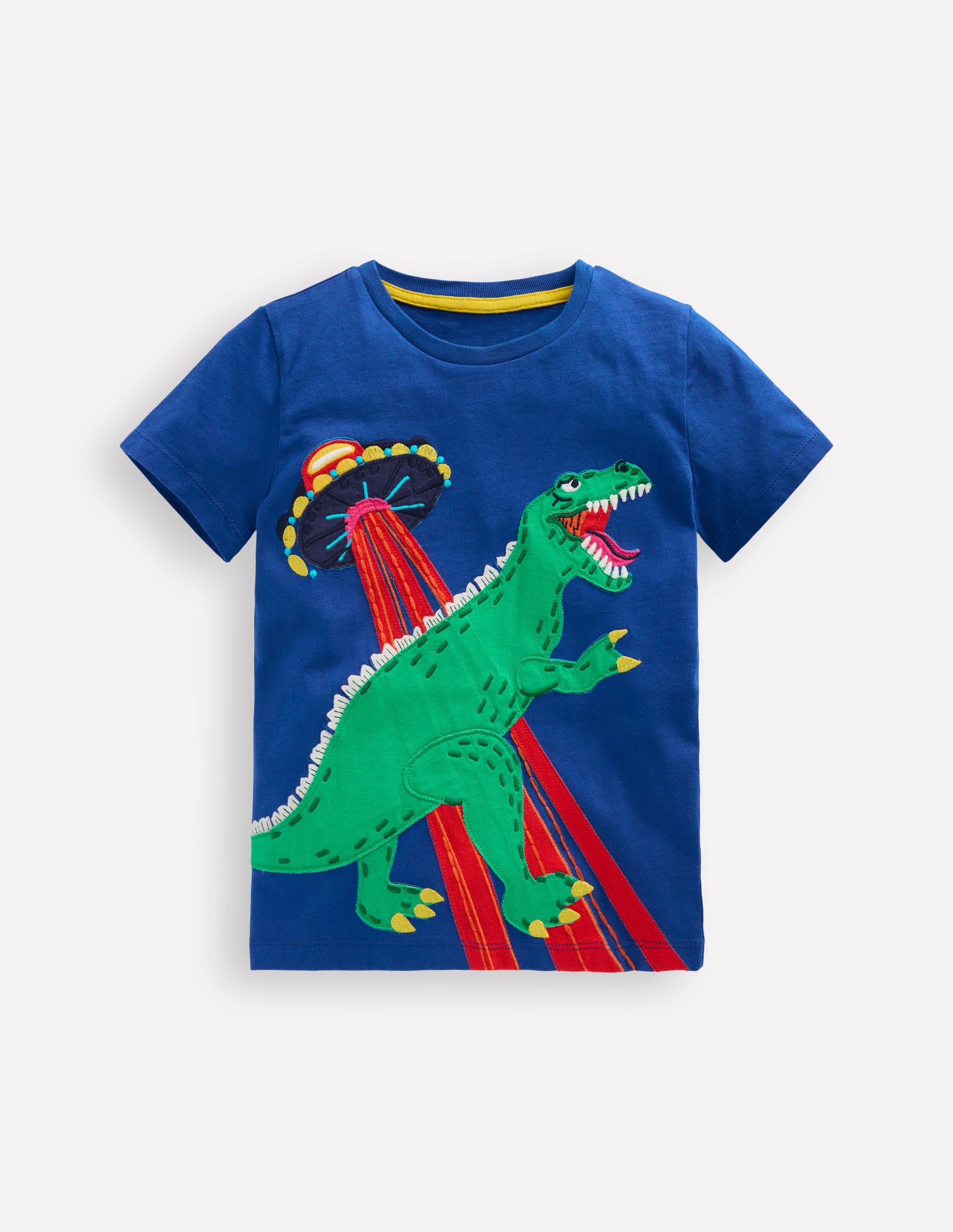 Short Sleeve Appliqué T-shirt-Dino Space - Image 1
