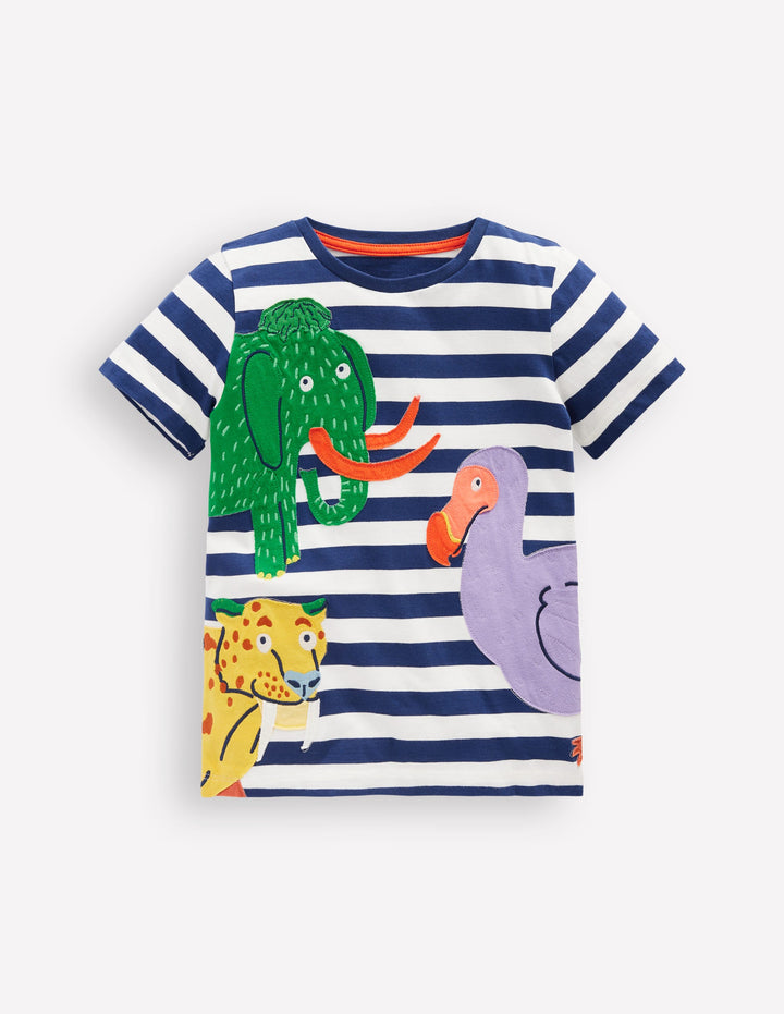 Short Sleeve Appliqué T-shirt-Prehistoric Animals Applique