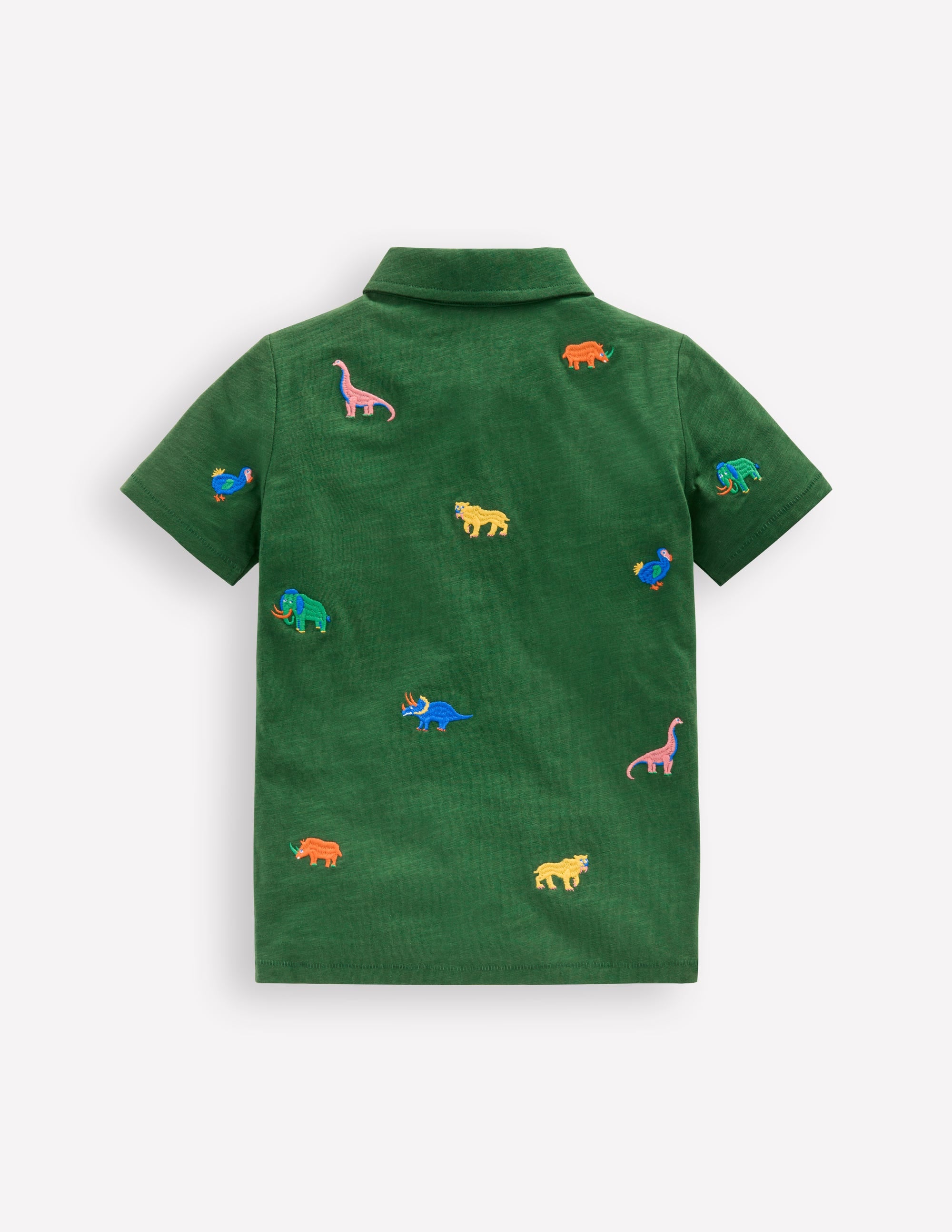 Embroidered Slub Polo Shirt-Prehistoric Animals Embroidery - Image 2